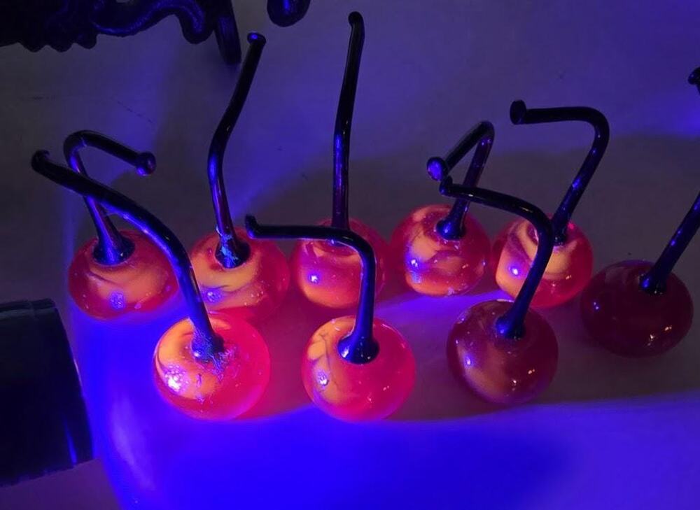 Murano Handblown glass cherries glows under uv